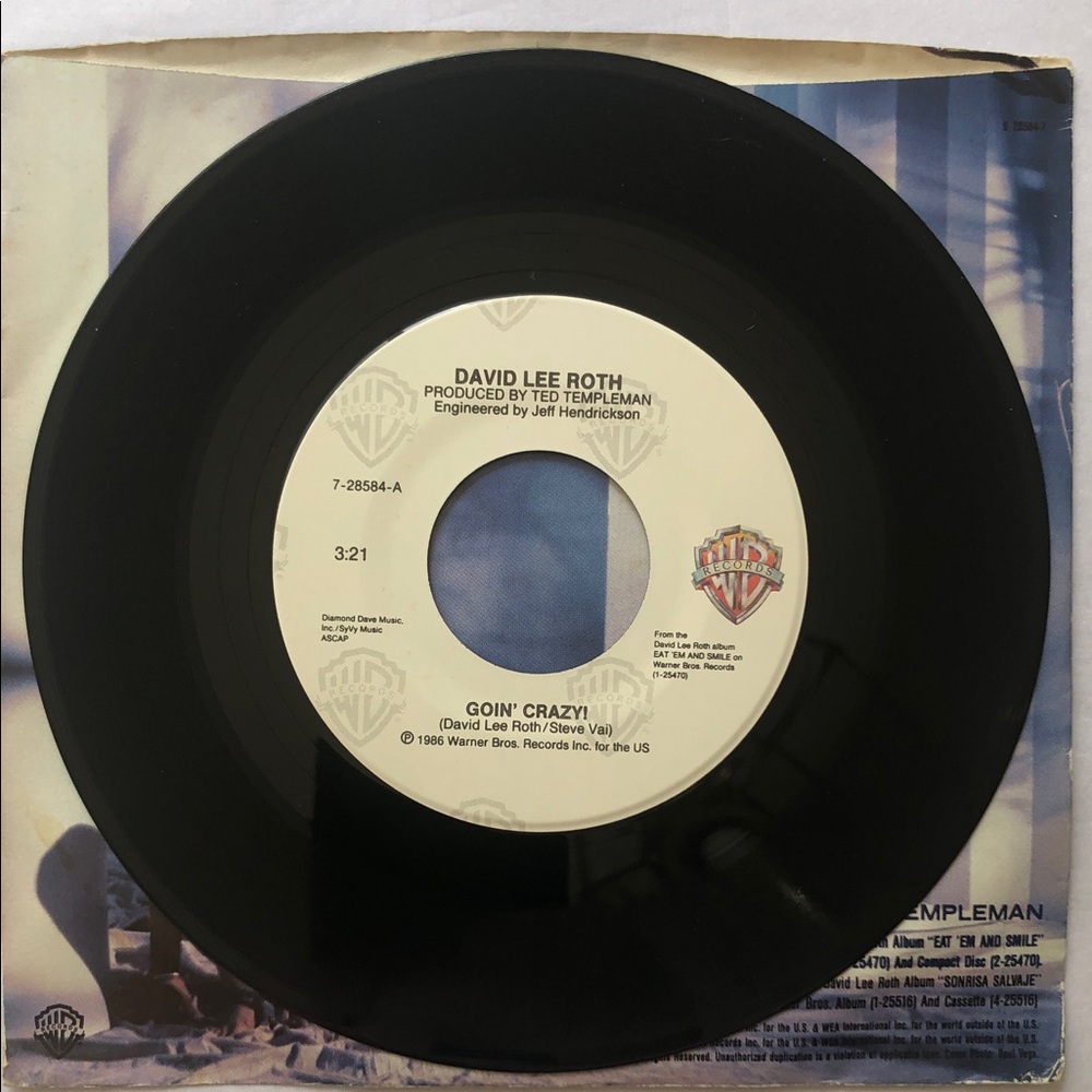 David Lee Roth Goin' Crazy! Vinyl 45 RPM Record '86 - Picture 4 of 6